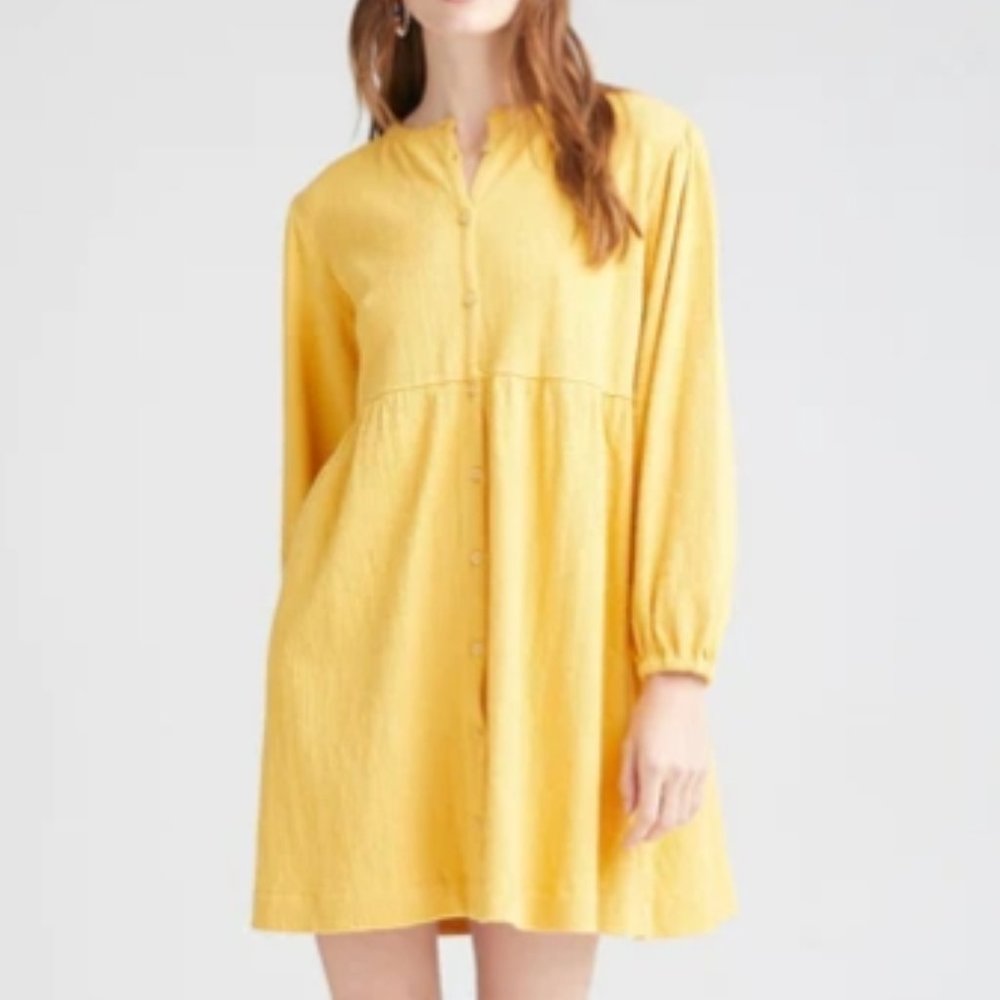 Richer Poorer Cloud Weave Long Sleeve Yellow Button Up Dress